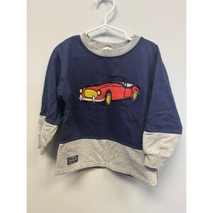 Vintage OshKosh B'gosh Boys 4T Navy Grey Colorblock Car Sweatshirt Made in USA